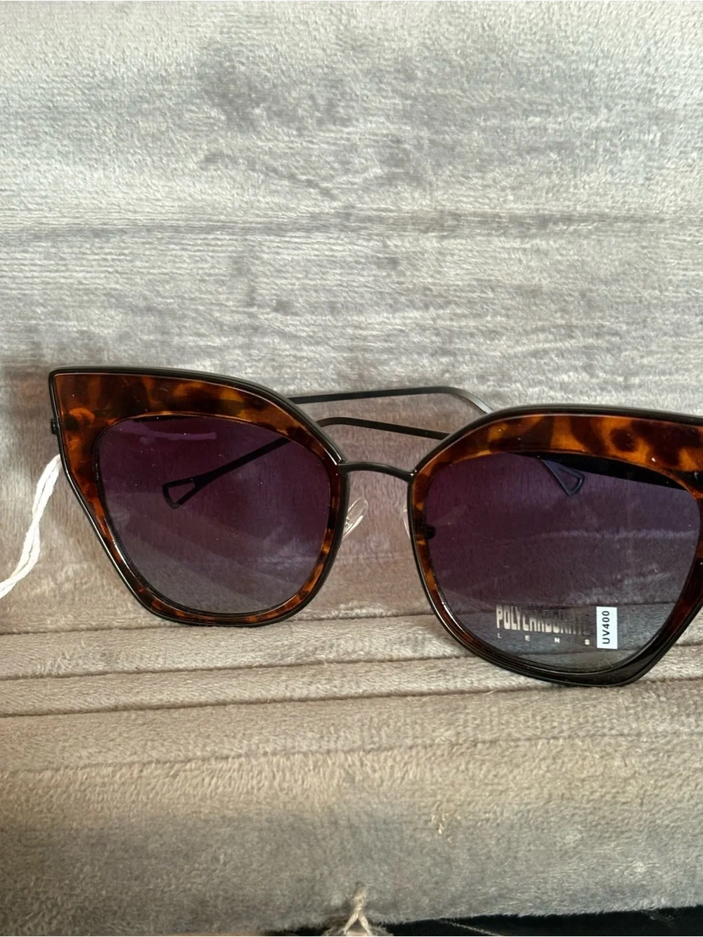 Tortoiseshell Cat Eye Sunglasses with Purple Lenses